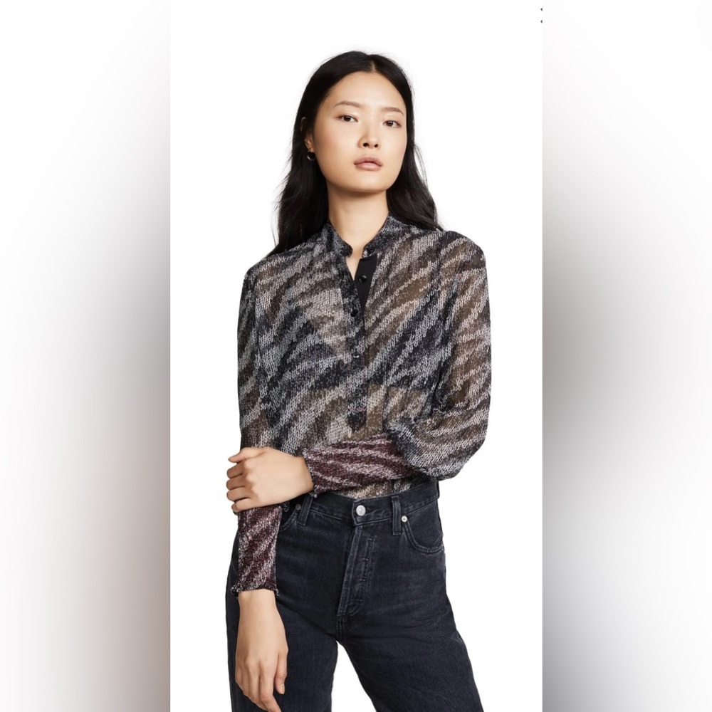 Rag & Bone Black Multi Zebra Maris Silk Popover Relaxed Fit Blouse Size M $425